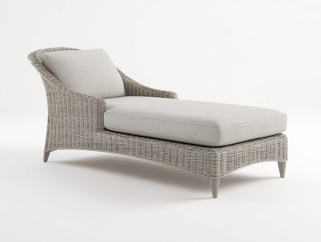 Lettino prendisole - rattan-tessuto - 175x75x83cm - grigio naturale-beige - elegante