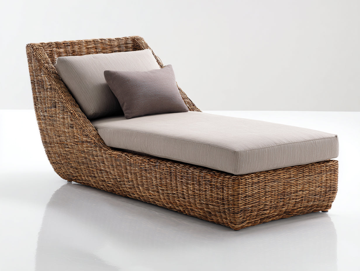 Lettino prendisole-Rattan-Tessuto-188x82x88 cm-Marrone caldo-Beige-Stile naturale