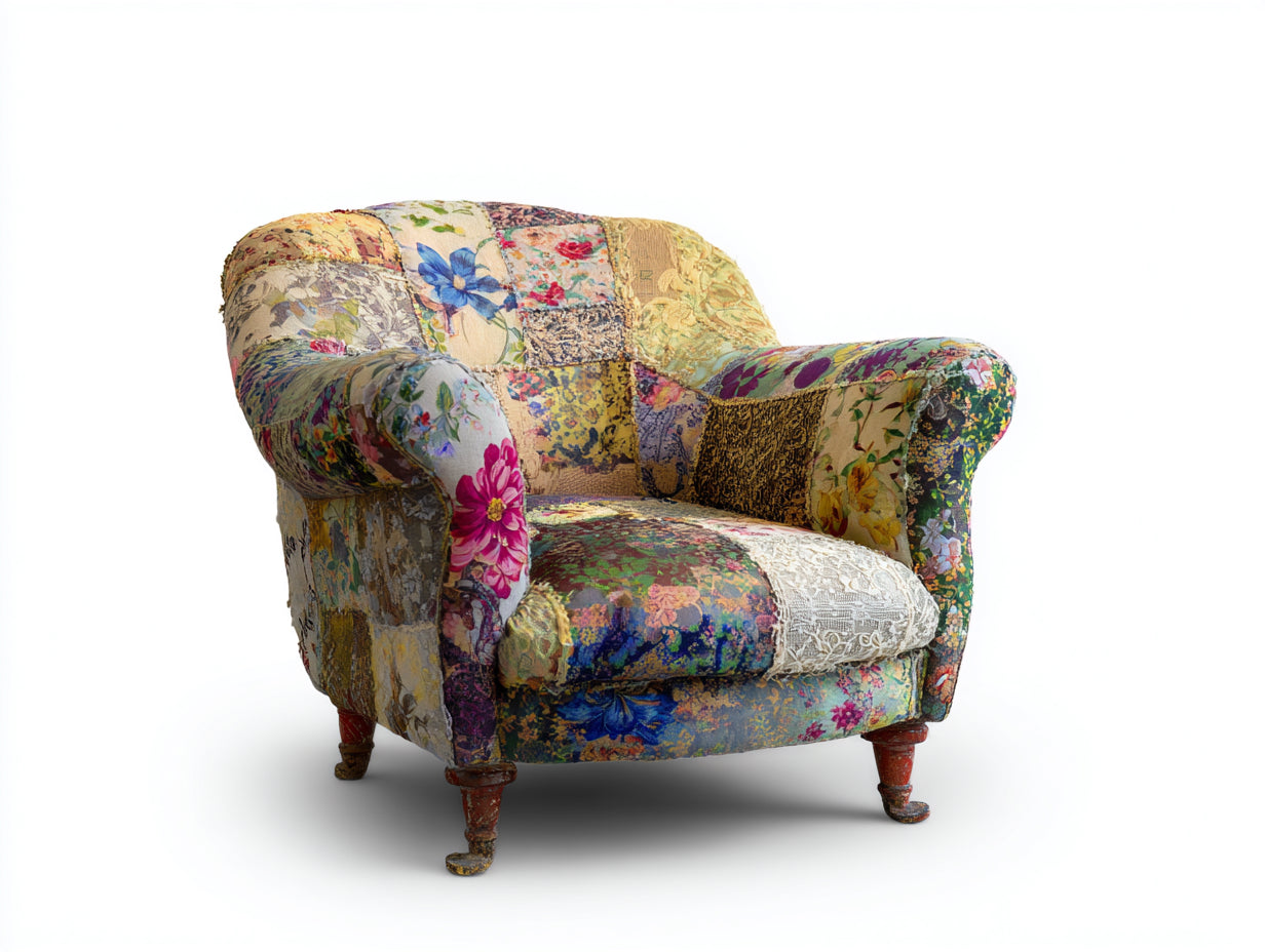 Poltrona - Tessuto-Legno - 104x92x86 cm - Multicolore - Design vintage