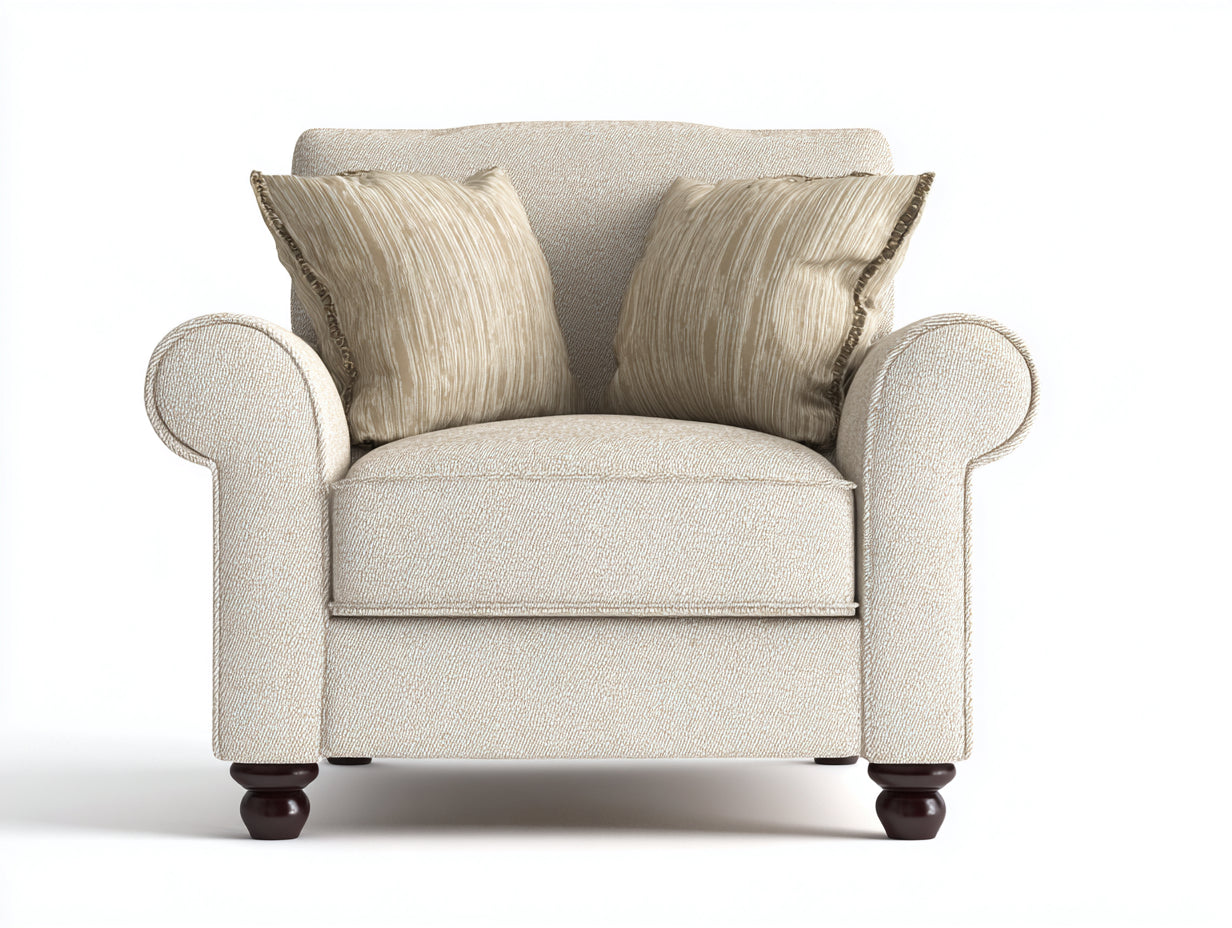 Poltrona - Tessuto-Legno - 112x94x88 cm - Beige - Design classico