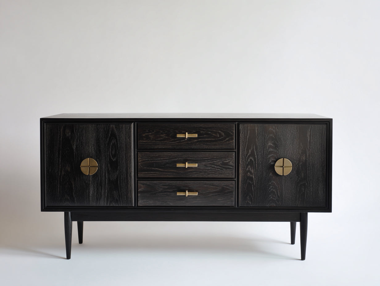Mobile ingresso - legno - 160x45x78 cm - nero-oro - met¨¤ secolo